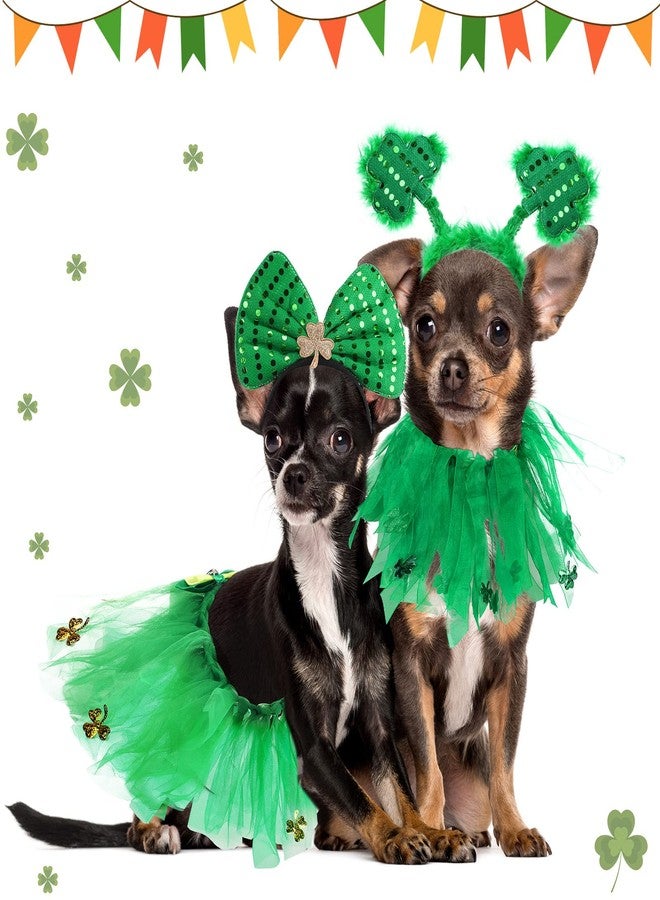 Yahenda 4 Pcs St Patrick's Day Dog Costume Pet Costume, Tutu for Dogs Sequins Bowtie Shamrock Headband Dog Dress Tutu Collar Green Puppy Skirt for St. Patrick's Day Irish Party Dog Pets Accessories Photo Prop - Image 5